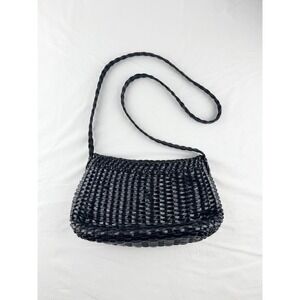 Walter Katten Woven Leather Crossbody Shoulder Bag Black Small Vintage